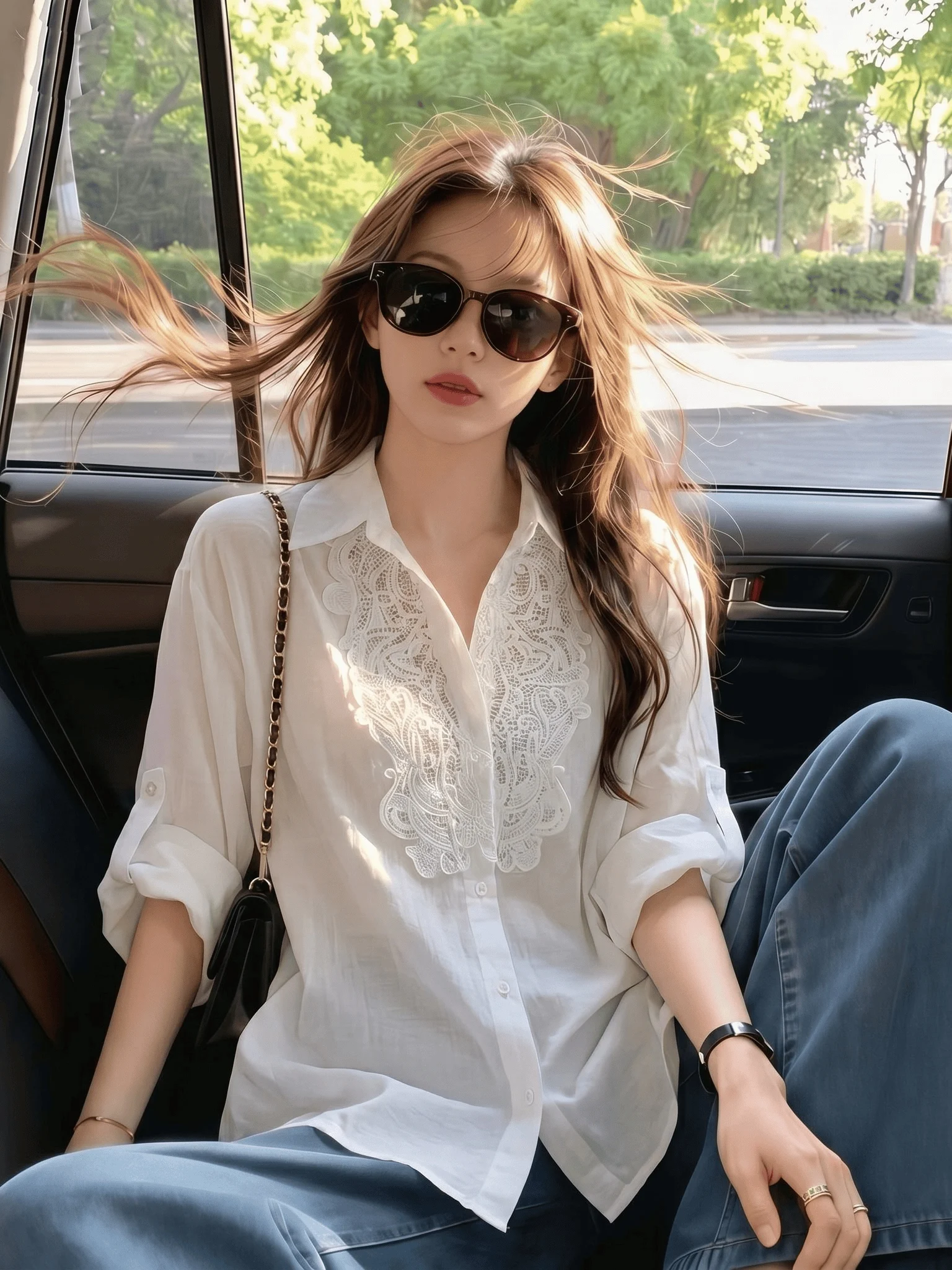 

Elegant Hooked Floral Hollow out V-Neck Short Sleeve Women's Shirt Summer New plus Size Korean Style Casual Fashion Top