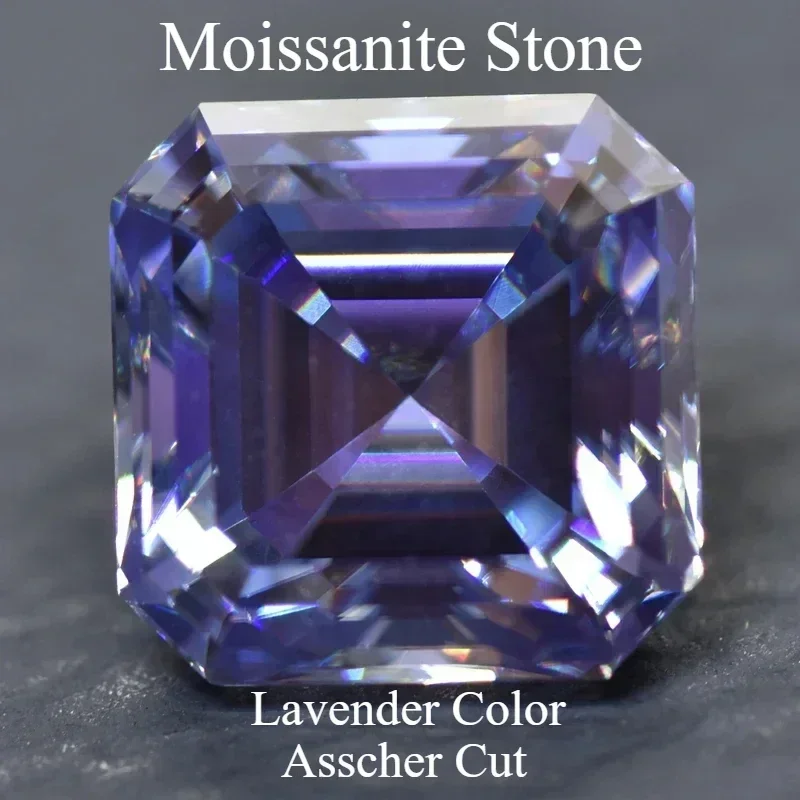 

Moissanite Stone Lavender Color Asscher Cut Gemstone Lab Grown Diamond For Charms Woman Jewelry Material With Certificat