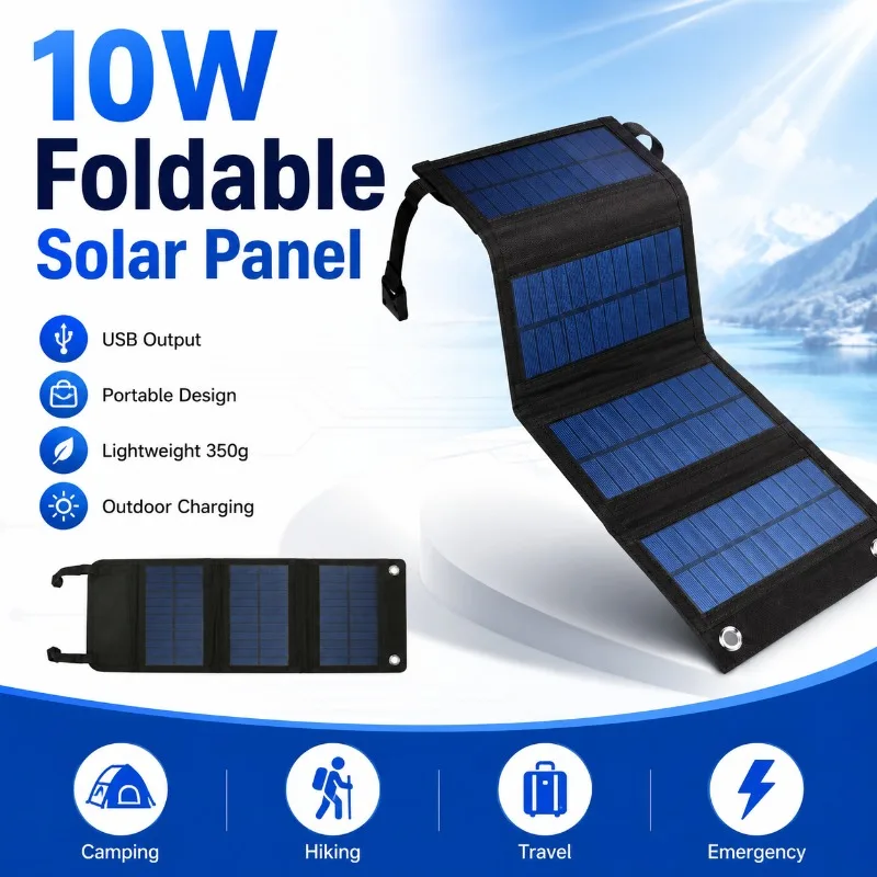 10W USB Foldable Solar Charger Portable Panel for Camping RV Backpacking Emergency Outdoor Kit Folding Portable Solar Panel Kit
