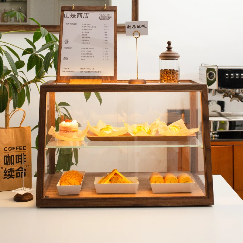 #Coffee shop glass display cabinet black walnut glass cabinet water cup coffee cup dust storage blind display