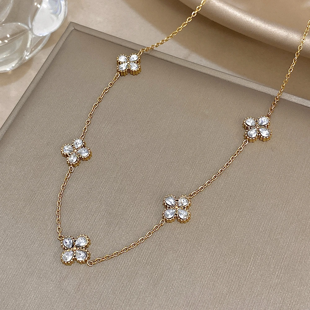 

Freetry Elegant Rhinestone Flower Stainless Steel Choker Necklace Women Exquisite Adjustable Clavicle Chain Female Jewelry Gift