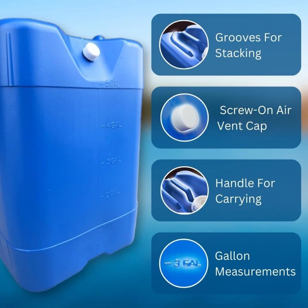 5 Gallon Stackable Water Storage Containers with Lids and Spigot, Easy Fill Design for Camping, Emergency and Survival Supplies