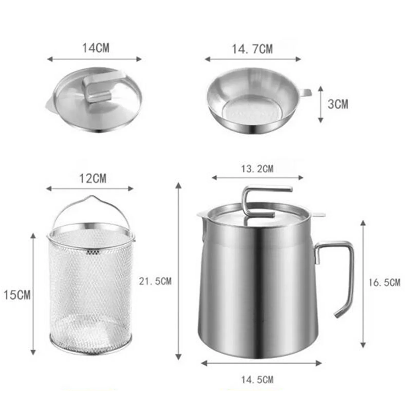 1.8L/2.2L 304 Stainless Steel Fryer Filter Pot Oil Storage Pig Oil Tank With Filter Screen Oil Drain And Oil Leakage Pot