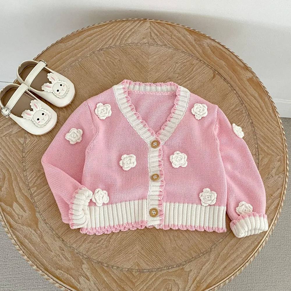 baby girl clothes kids coat fall clothes Handmade three-dimensional floral sweater Sweet girl autumn cardigan jacket