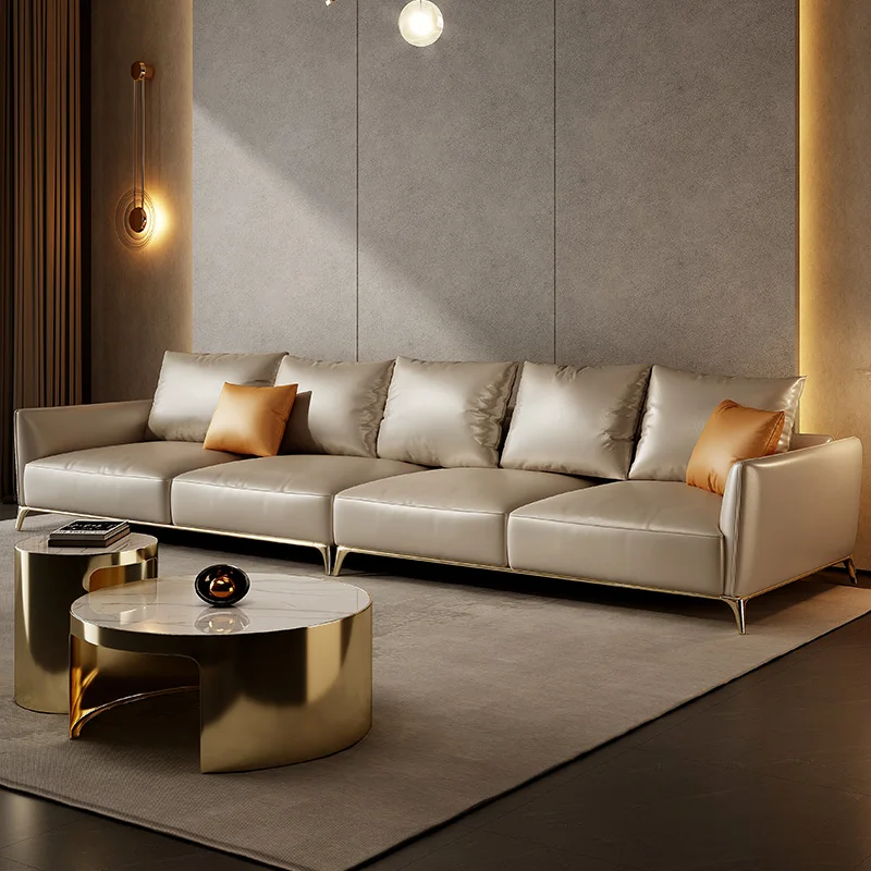 Luxury modern minimalist leather sofa 123 combination first layer cowhide sofa living room for three or four people