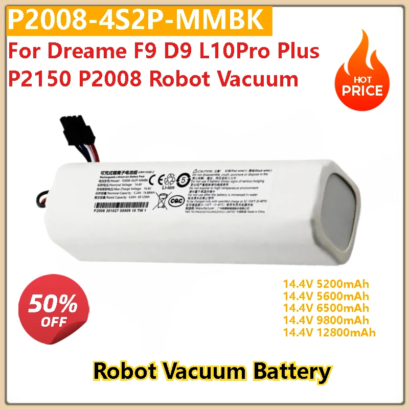 P2008-4S2P-MMBK 14.4V 12800mAh Replacement Battery For Dreame F9 D9 L10Pro Plus P2150 P2008 Robot Vacuum High Quality