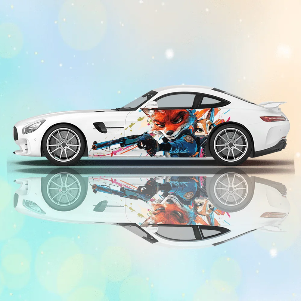 

Fox Police Officer with Gun Car Vinyl Wraps Decal Self-adhesive PVC Sticker Suitable for Trucks SUV Decoration Auto Accessories