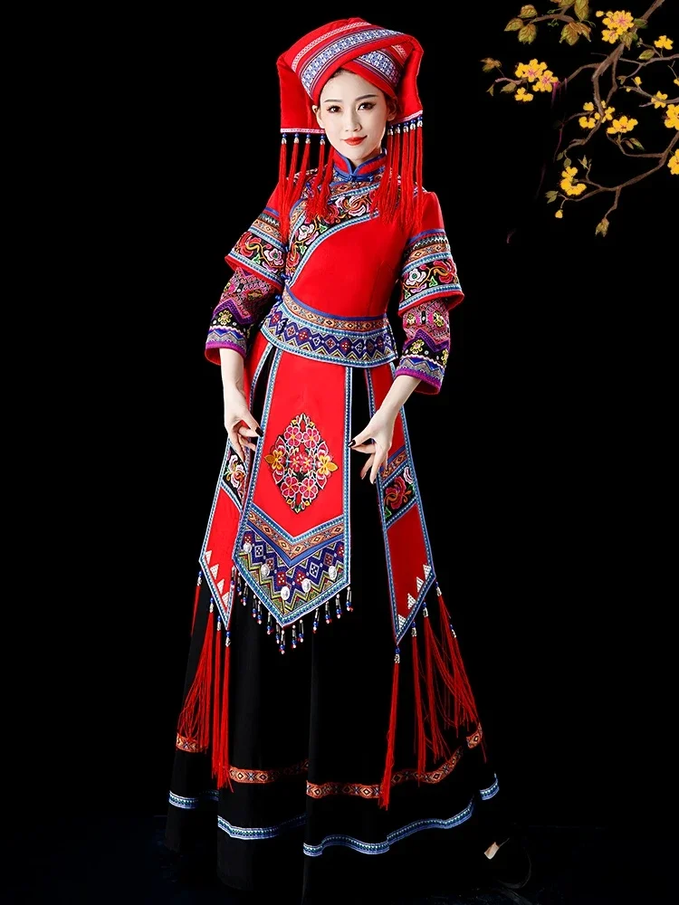 3-piece costume set for dance performance of adult ethnic minorities in Guangxi, Yunnan, Yao and Miao ethnic groups