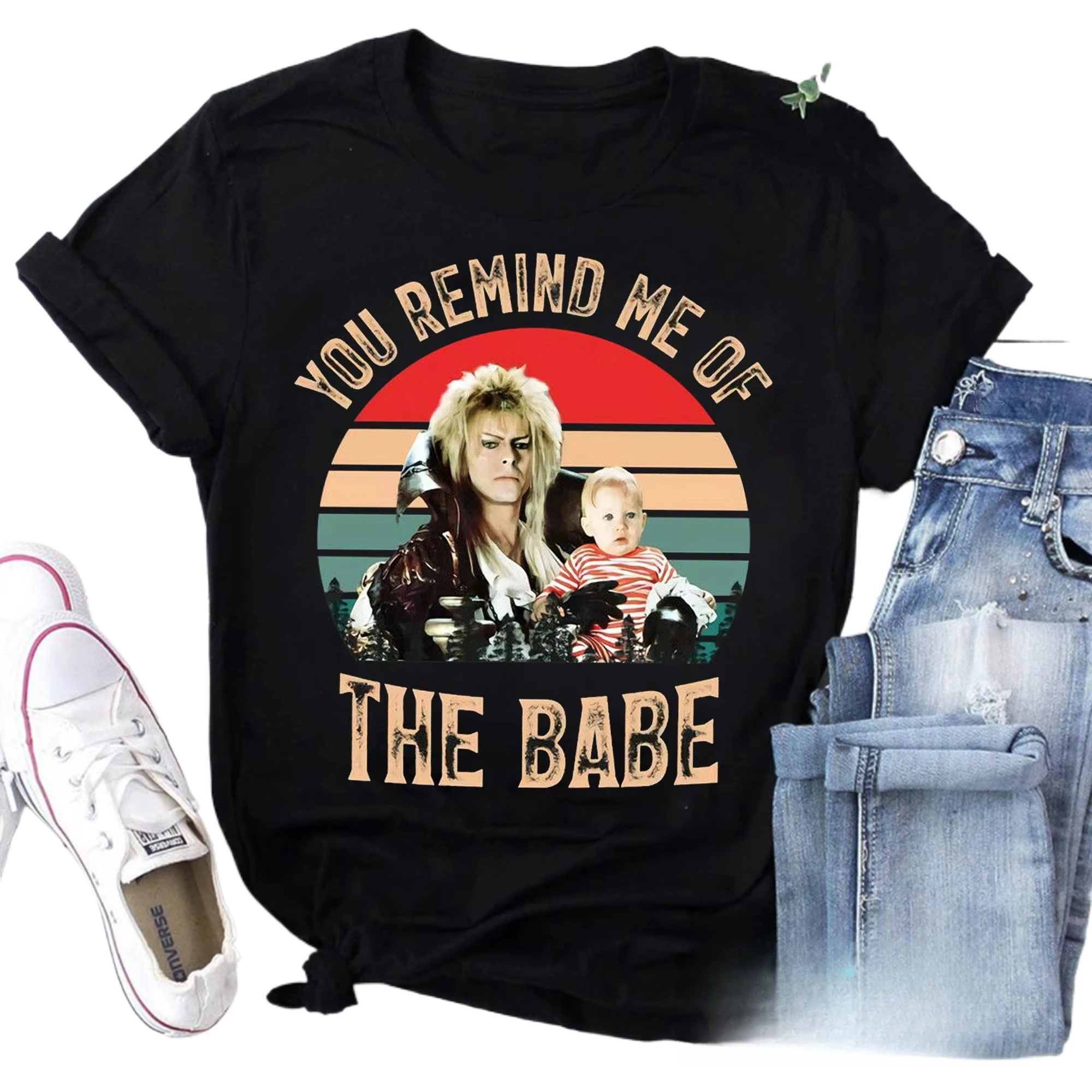 David Bowie Vintage Graphic T-Shirt Labyrinth 1986 Movie Poster Tops Harajuku Streetwear Casual Y2k Graphic Tee Print Top Unisex