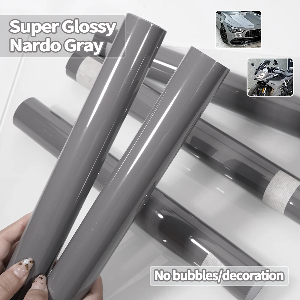 High Quality Super Glossy Nardo Gray Vinyl Wrap Adhesive Film Decal with Air Release DIY for Car Motorcycle Wrapping