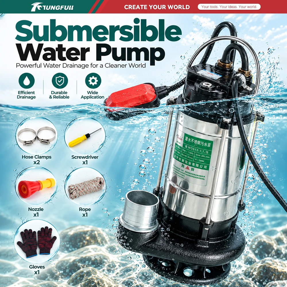 Submersible Water Pump 220V Stainless Steel Automatic Float Switch High Head Drainage Pump For Dirty Water Basement Pond Farm