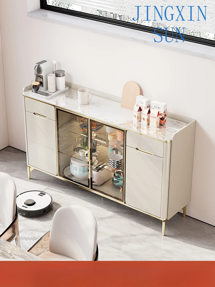 Cream style dining cabinet, modern and simple wall storage cabinet, household light luxury rock board storage cabinet