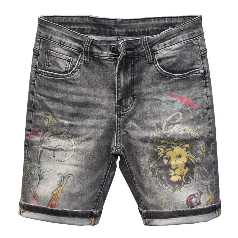 Short Jeans Pants for Men Straight with Text Graphic Man Denim Shorts Designer Sale Vintage Trend 2024 Popular Original Jorts Xl