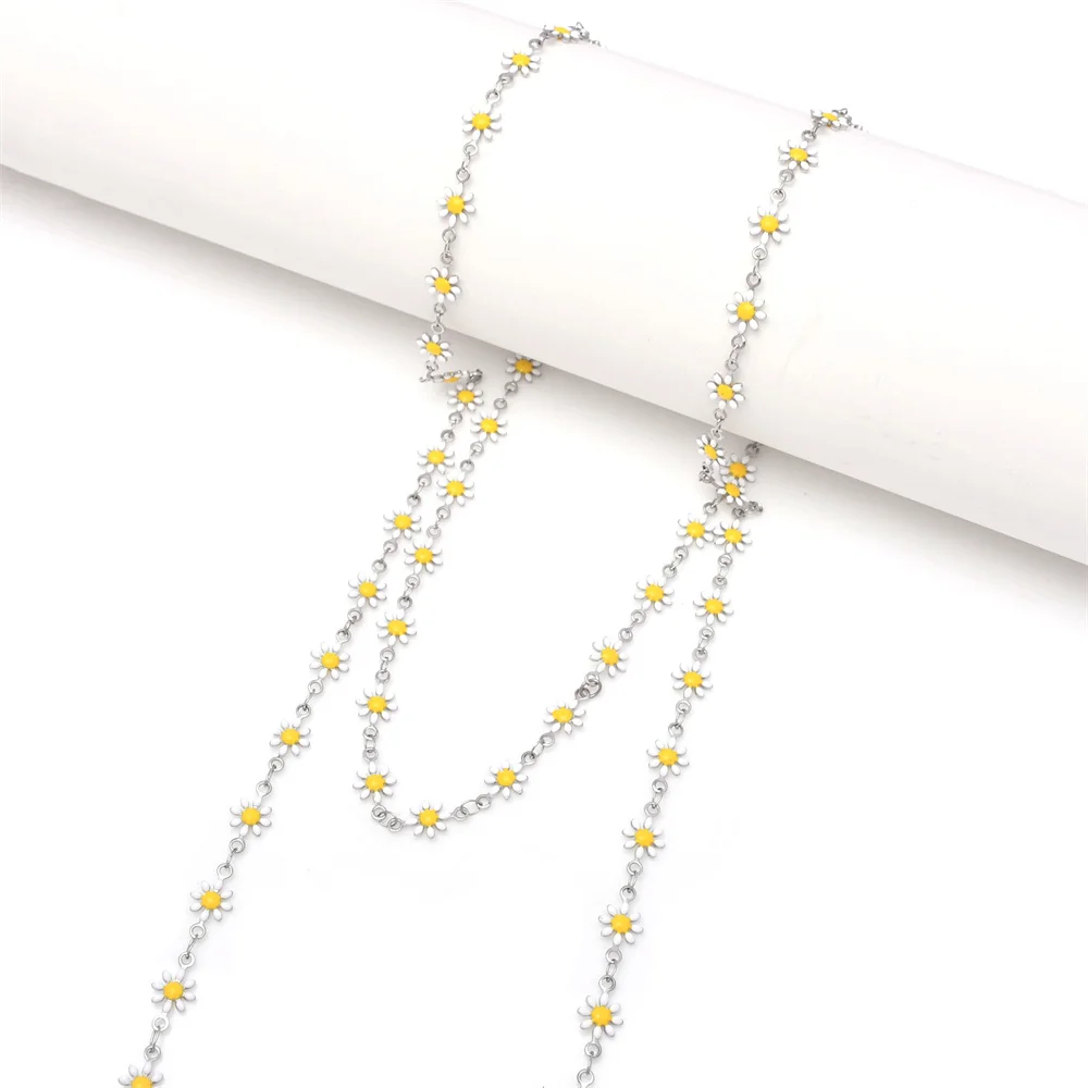 1/10 Meter Edelstahl-Emaille-Kette mit niedlichen Gänseblümchen, vergoldete Gliederkette für DIY-Armbänder, Halsketten und Schmuckzubehör für Frauen – Detail 12