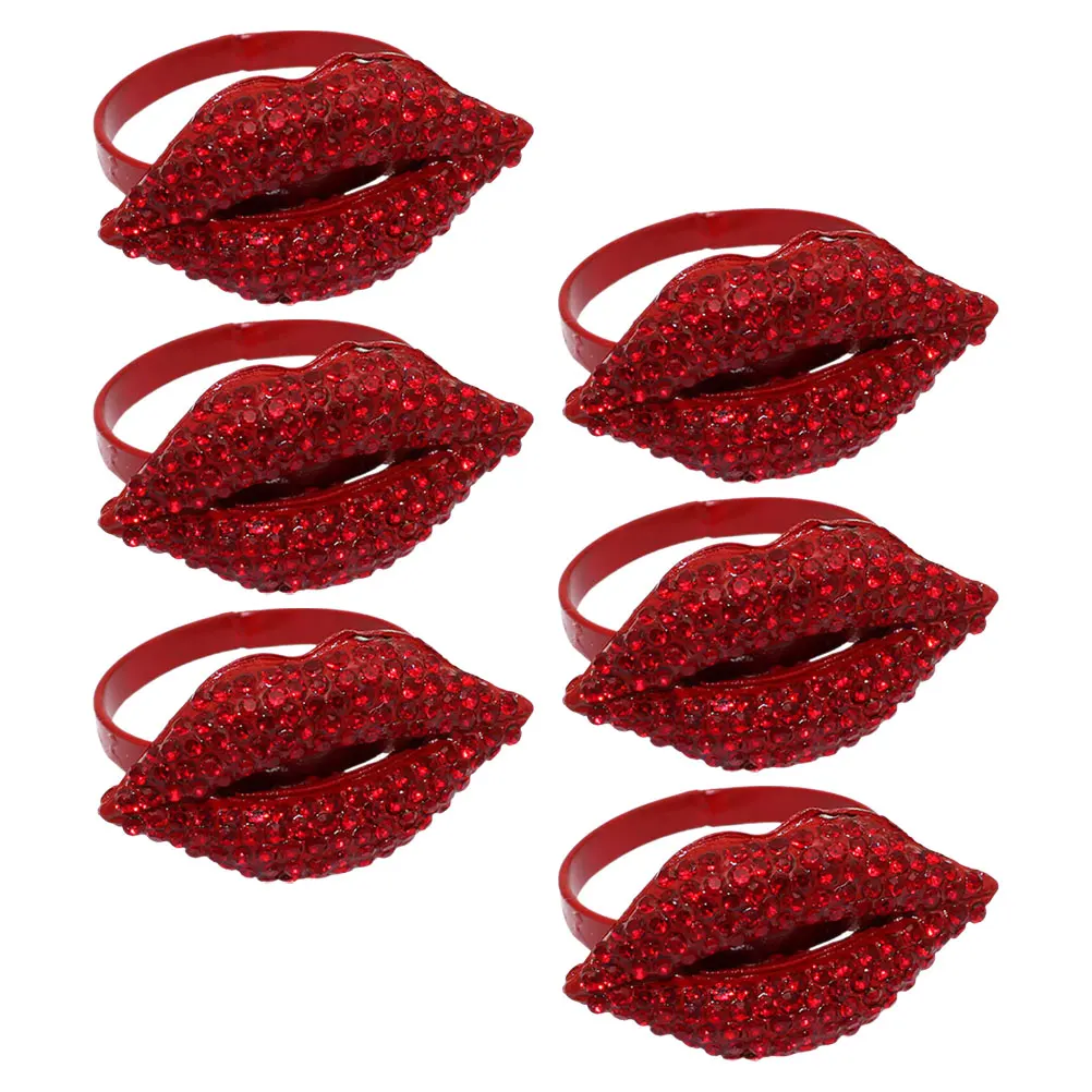 

6pcs Napkin Rings Red Lip Heart Design Table Decor Alloy Romantic Valentine Wedding Party Elegant Kitchen Bar