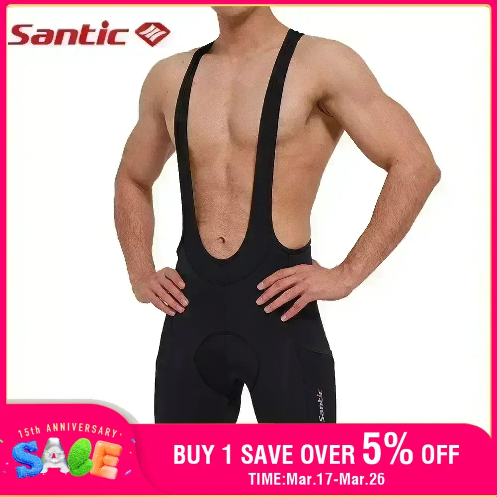 Santic Cycling Bib Shorts Men 4D Padded MTB Biker Shorts Summer Breathable Mesh Mountain Bicycle Pants with Pockets Asian Size