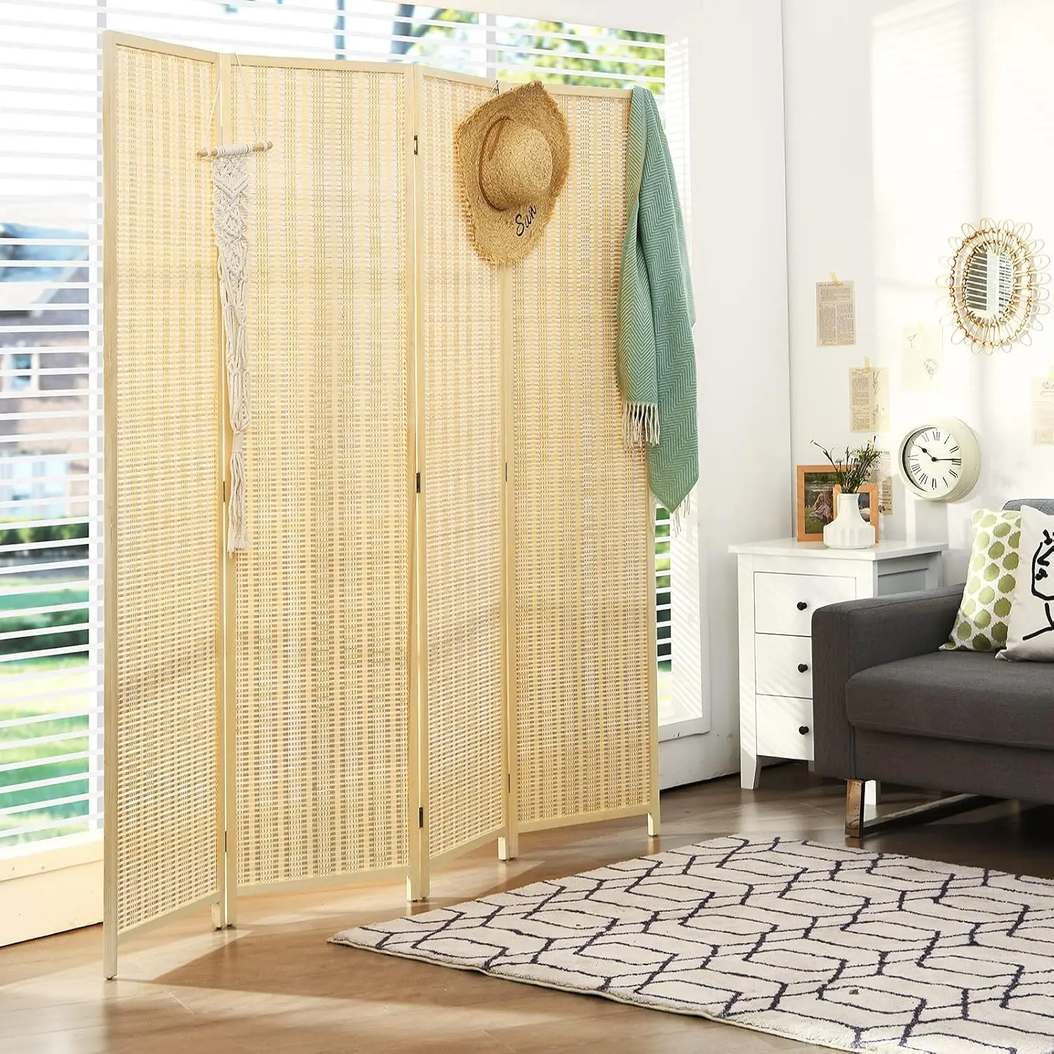 

Bamboo Room Divider, 6 Ft Tall Freestanding Folding Privacy Screen, Wooden Room Separators Divider Wall, Portable Partition