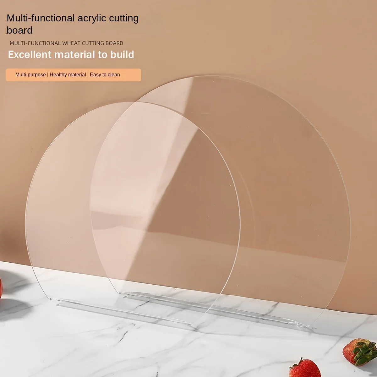 Food-Grade Semicircular Cutting Board, Acrylic Chopping Board with Countertop Lip, Ideal for Cutting Fruits and Bread.