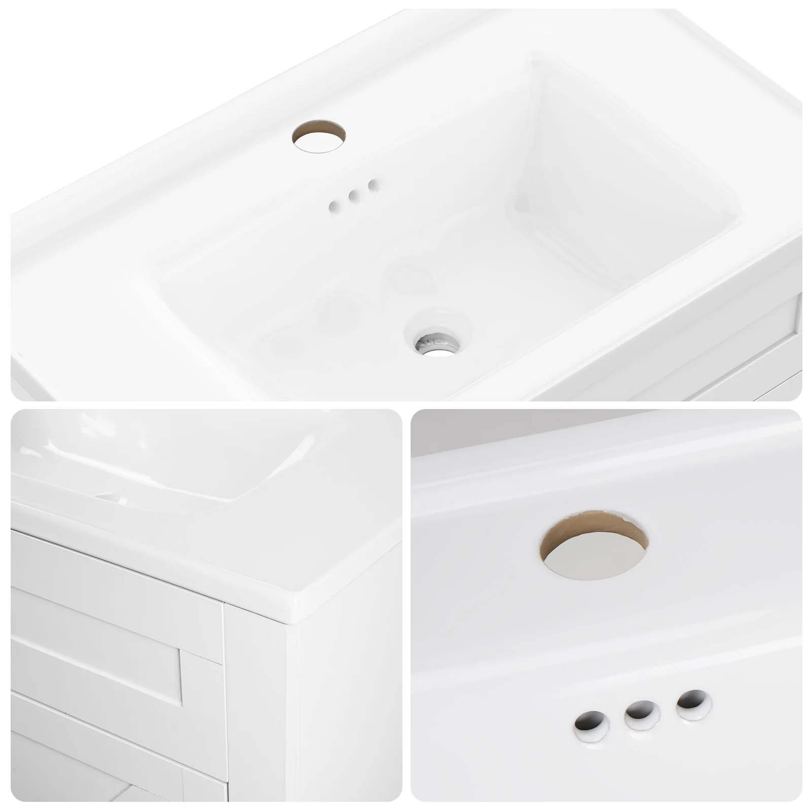 Vanité de salle de bain de 31 pouces avec lavabo simple en céramique, meuble de salle de bain en bois autoportant, nouveau