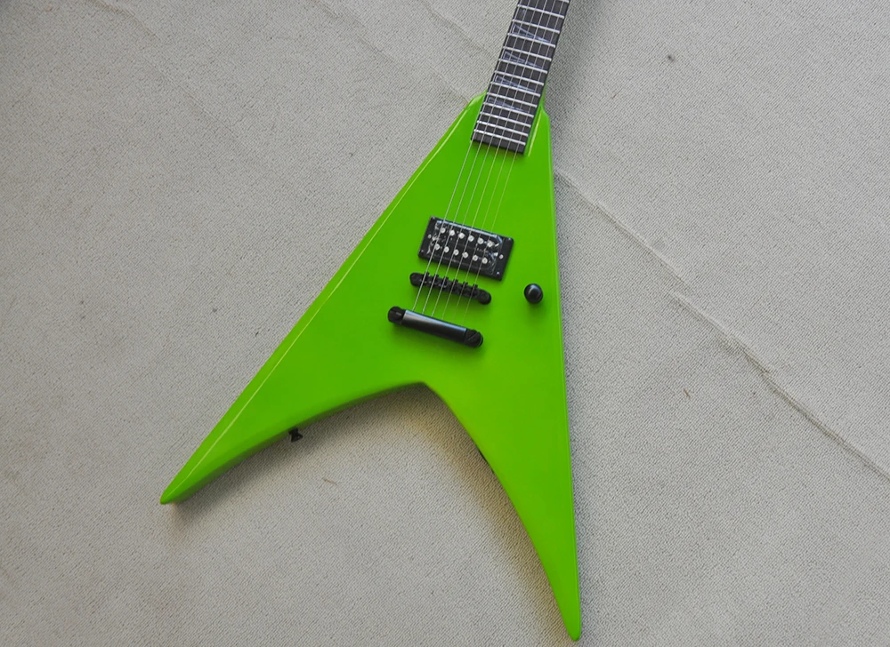 6 Strings Green V Electric Guitar with Humbucker,Rosewood Fretboard,Can be Customized