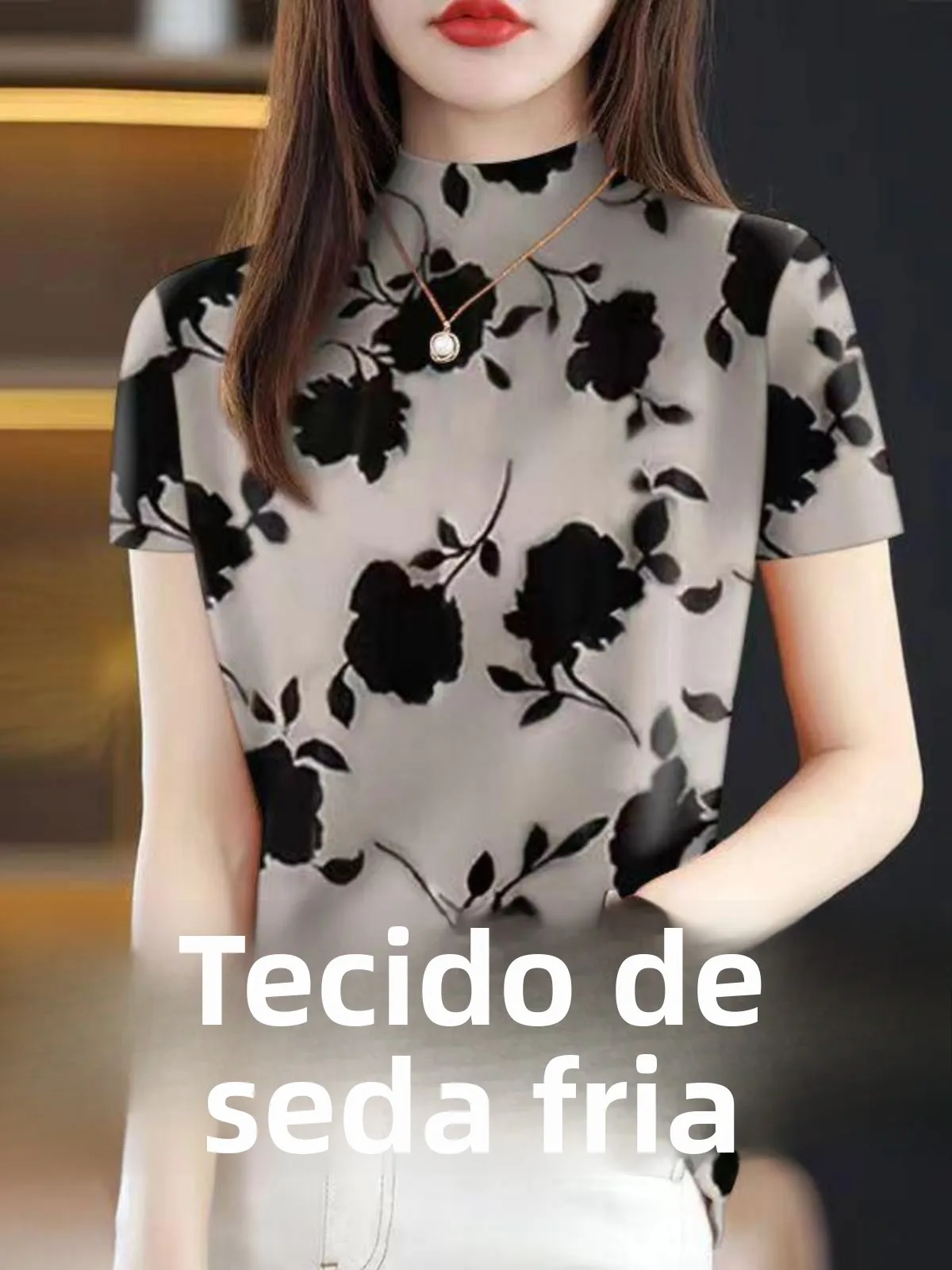 high-end-ice-silk-women's-t-shirt-2025-new-summer-anti-aging-short-sleeve-half-high-collar-pocket-handkerchief