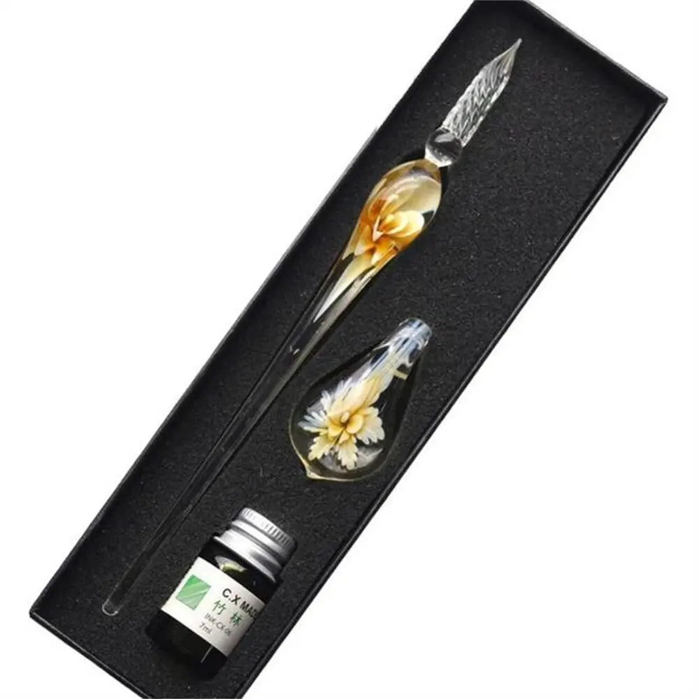 

DIY Craft Vintage Floral Dip Pen Filling Ink Smooth Glass Fountain Pen Handmade Calligraphy Dipping Ink Pen Writing Tool