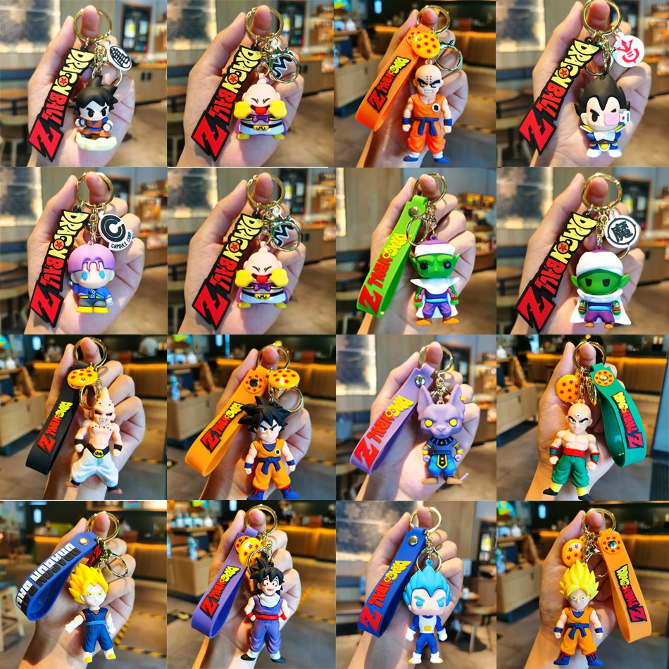 */Dragon Ball Keychain PVC Cartoon Anime Figure Trunks Son Goku Piccolo Buu Vegeta Action Figures Key Chain Keyring Bag Pendant