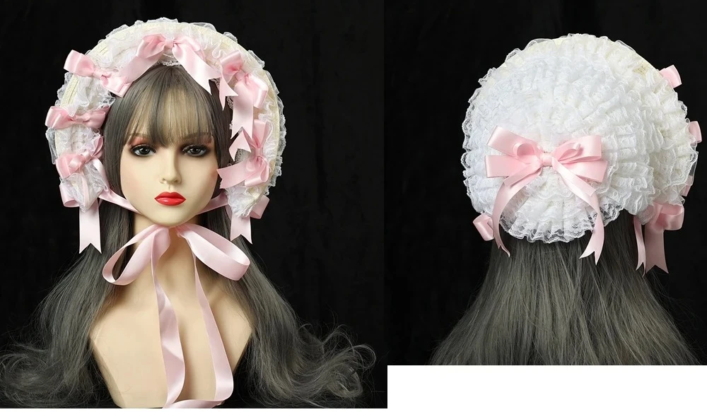 

Multicolor Lolita Lace Wide-brimmed Hat Womens Elegant Lace Bow Bnt Flat Hat Sweet Victorian Party Straw Hat