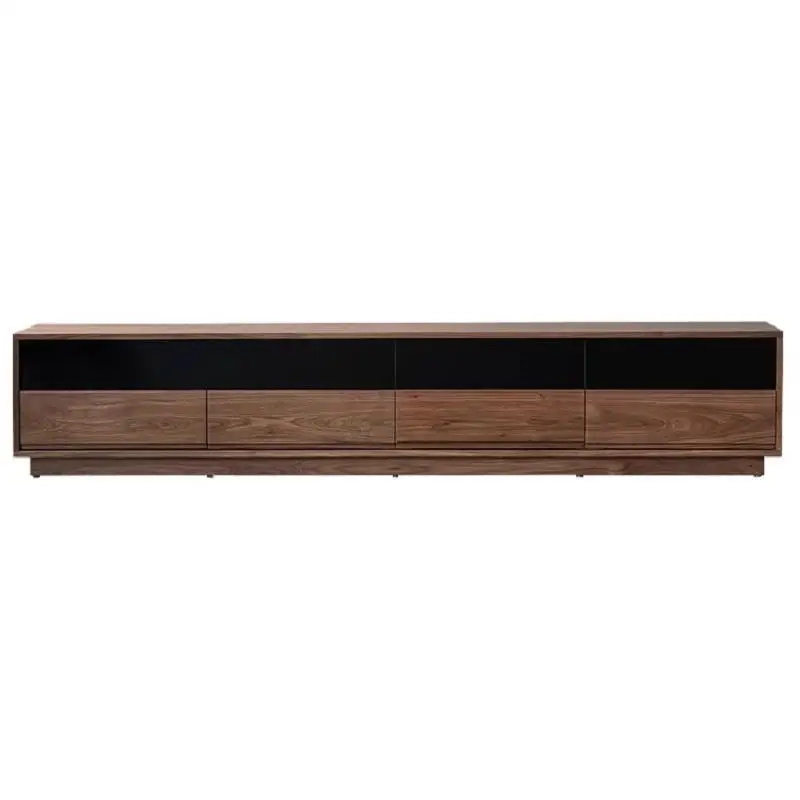 

Black walnut solid wood floor-to-ceiling TV cabinet, simple and modern light luxury small apartment living room TV cabinet