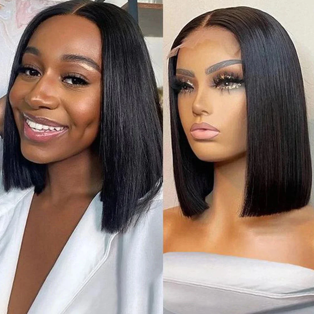 

Density210% Bob Wig Lace Frontal Human Hair Wigs Pre Plucked Straight Bob Lace Frontal Wigs For Black Women Brazilian hair