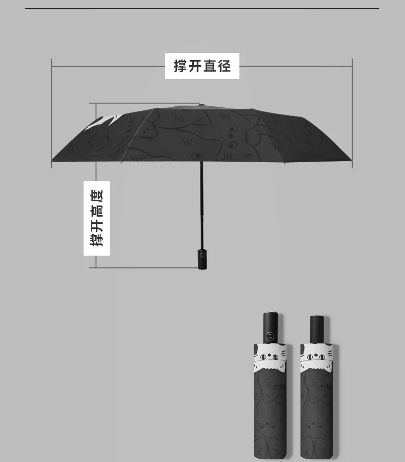 White Black Cat Umbrella Animal Cartoon Full Automatic Sun Umbrella Strong Paraguas Grandes Y Fuertes