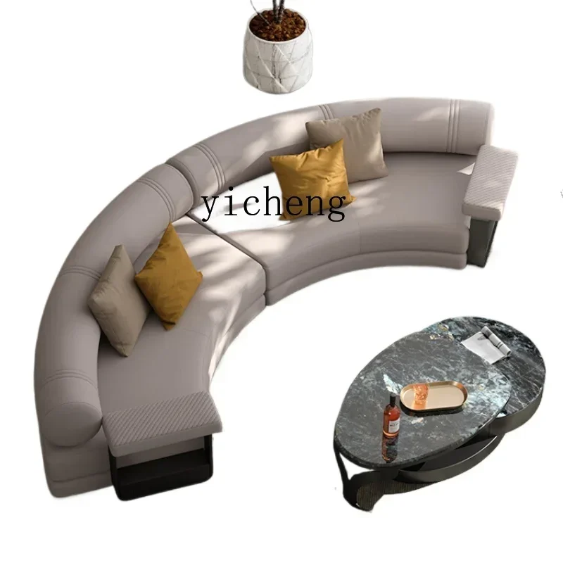 Home Living Room Leather Sofa Villa Large Flat Floor Mansion First Layer Cowhide Curved Sofa