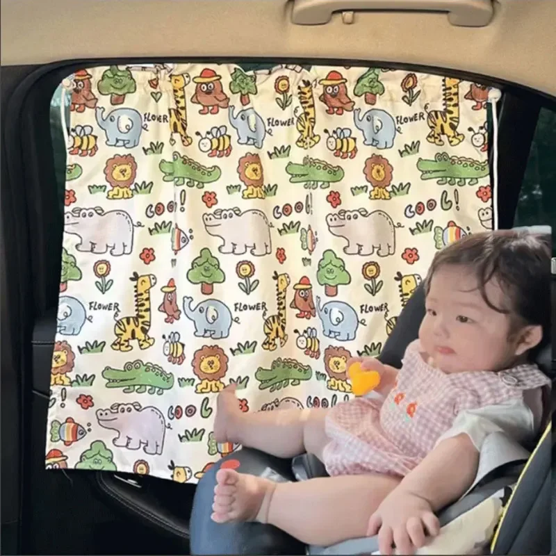 KKJOY Universal Cartoon Car Window Sunshade with Suction Cup UV Protection Side Sun Curtain for Kids Baby Safety