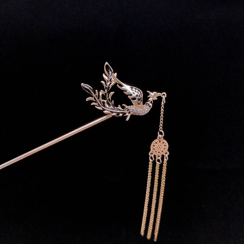 دبوس شعر بشرابة فينيكس، دبوس شعر ملفوف جديد على الطراز الصيني، تنورة وجه حصان متدرجة، إكسسوار للشعر