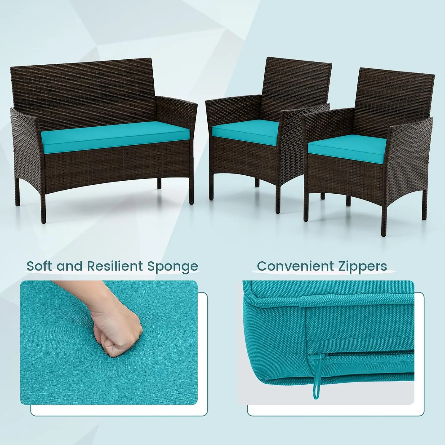 Juego de muebles de mimbre para Patio con sillas Loveseat y mesa de centro de vidrio templado, juego de sofá seccional exterior, 4 piezas