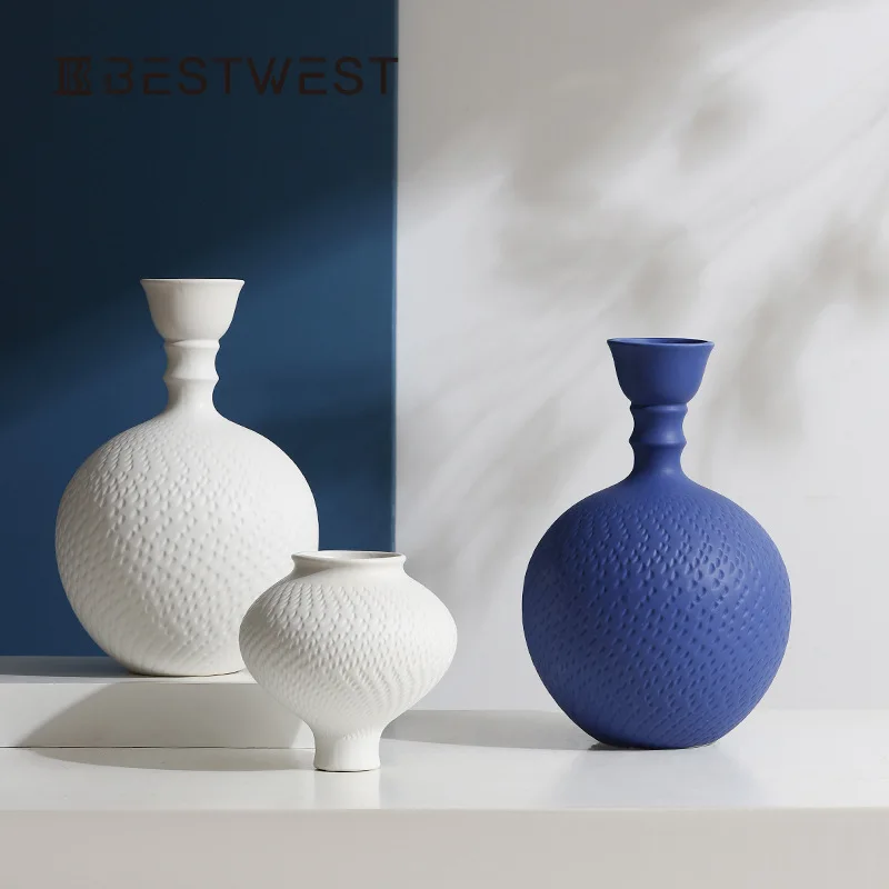 

Modern, minimalist home white Klein blue ceramic vase ornament home model room decoration utensils
