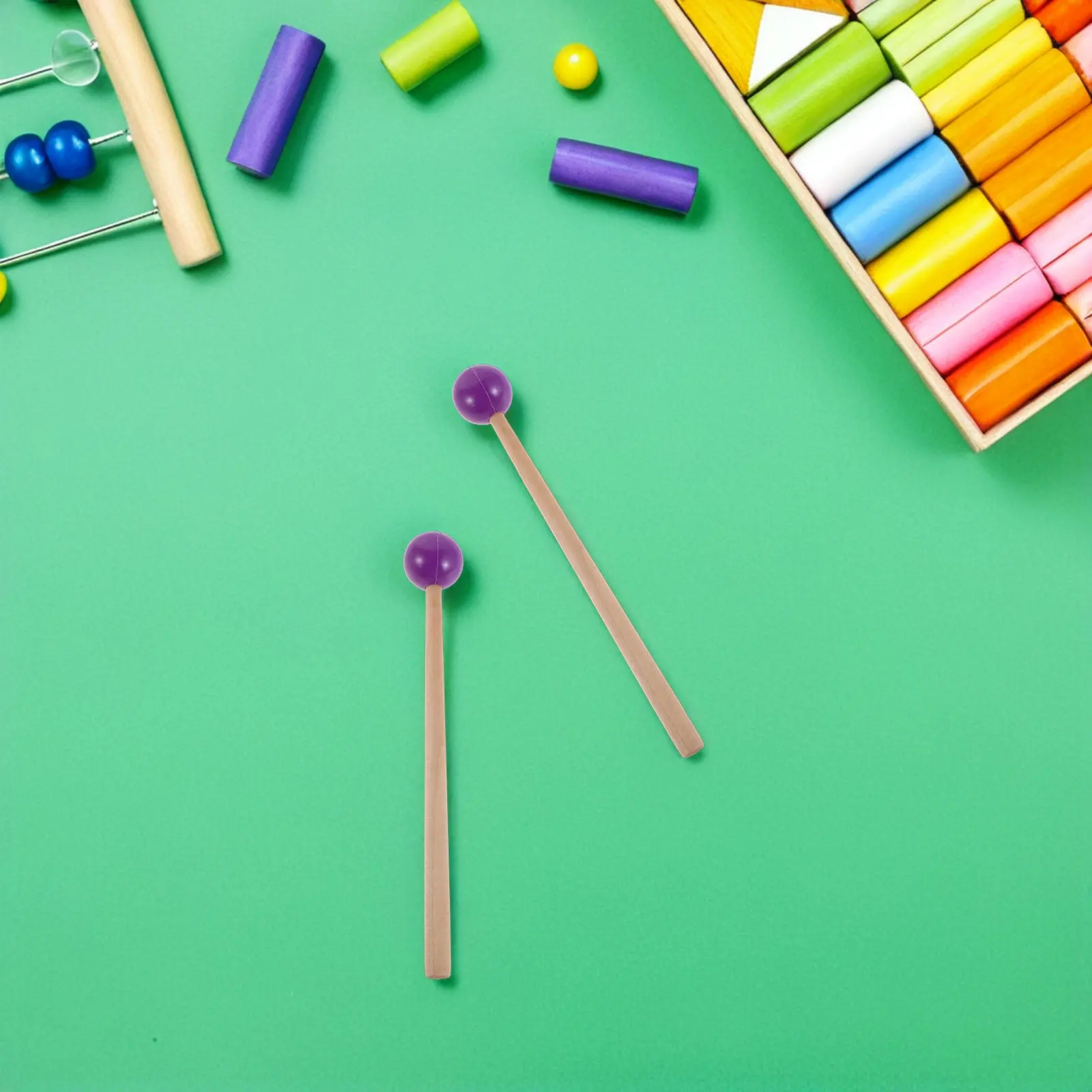 2Pairs Xylophone Mallets Wood Handle Lightweight Percussion Sticks for Children's Musical Education Temple Blocks Gong