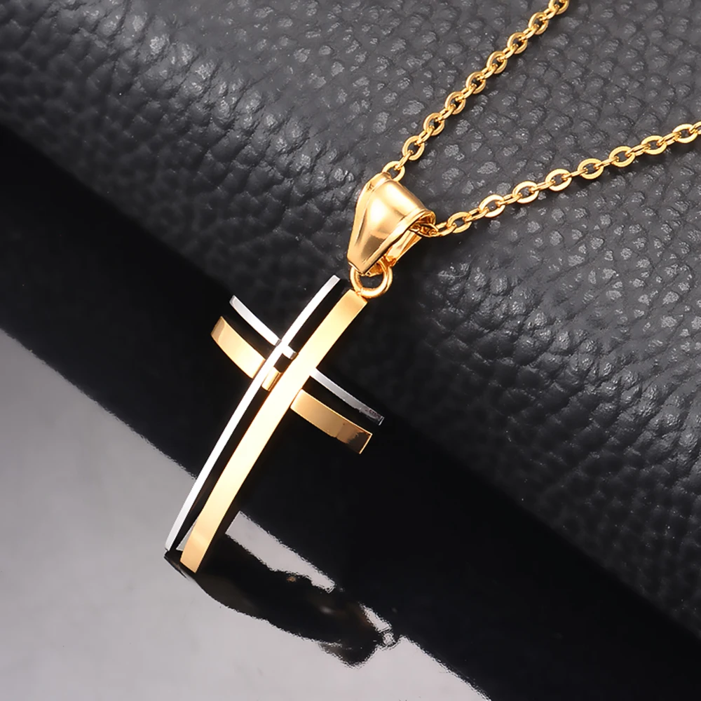 Dropshipping Unisex Stainless Steel Religious Holy Lord Pendant Necklace Black Cross Necklace Jewelry Gift