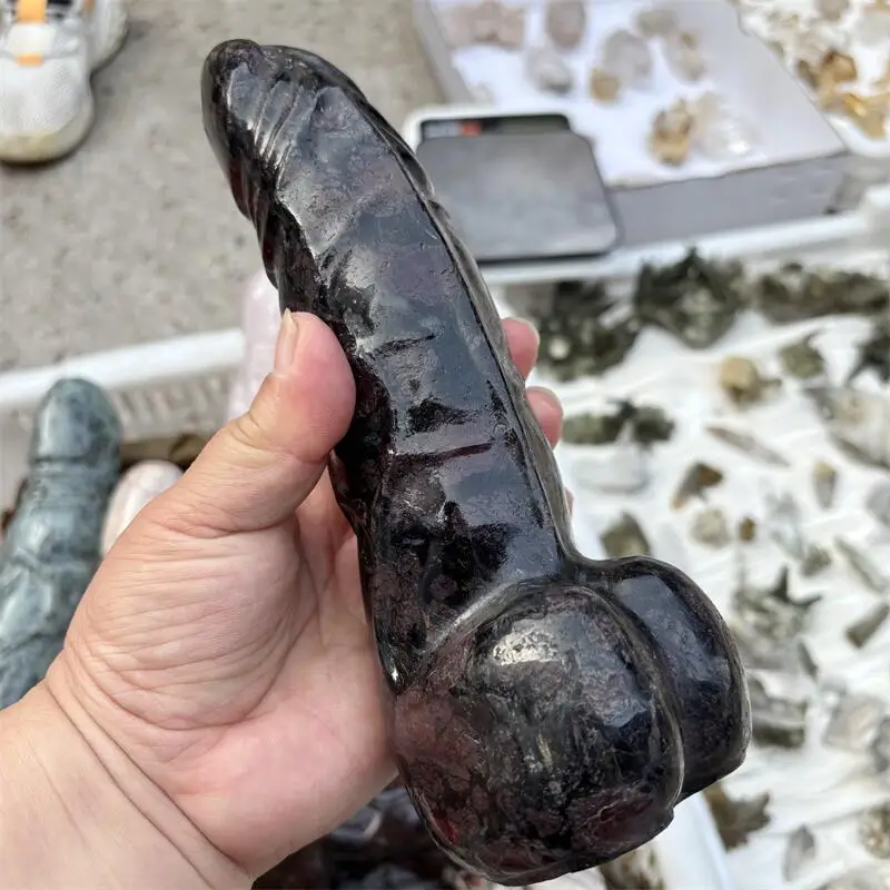 22CM Natural Garnet Penis Carving Witchcraft Ornaments Home Decoration Accessories Room Decor Gift 1pcs