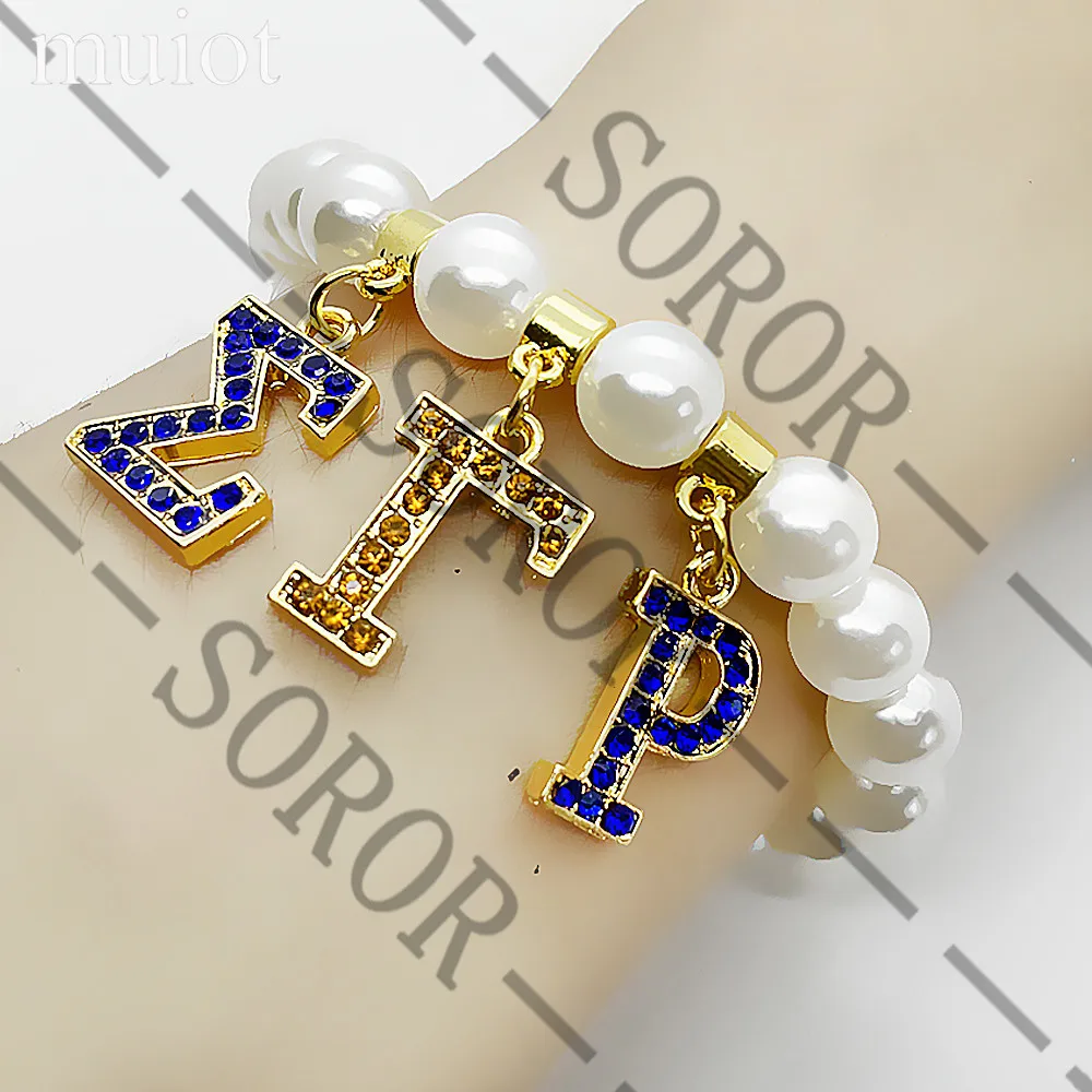 سوار سيغما غاما رو بحروف من حجر الراين ، شعار مجتمع نسائي ، إسورة لؤلؤ ، مجوهرات #3