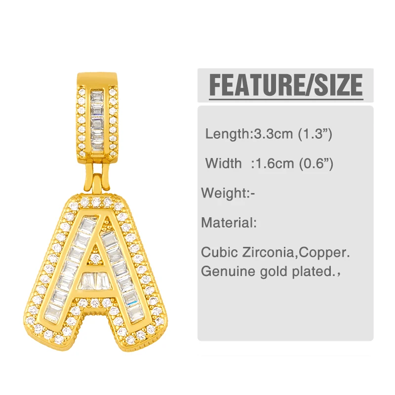 FLOLA Chunky Bubble Letter Necklaces for Women Men Copper Gold Plated 26 Letters Necklaces Name Jewelry nker69