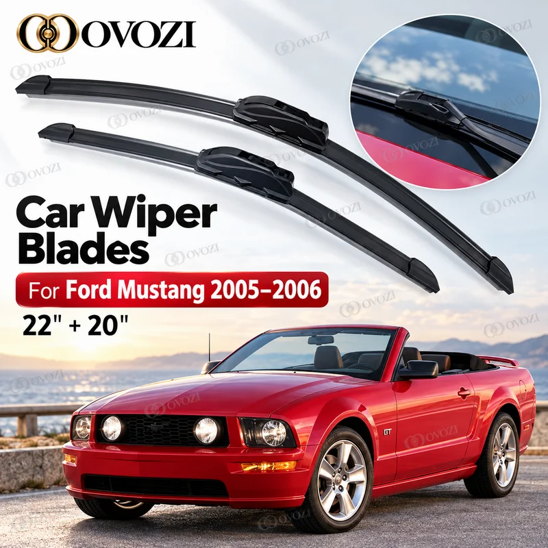 For Ford Mustang 2005-2006 Front Car Wiper Blades, U-Shape Soft Rubber Boneless, HD Silent Durable Easy to Install, 22" 20"