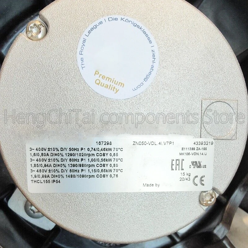 ZN050-VDL.4I.V7P1 Fan original, 100% de trabalho, 400V, 50Hz, 0,74 kW, 0,46kW, 1,6 A, 0,80A