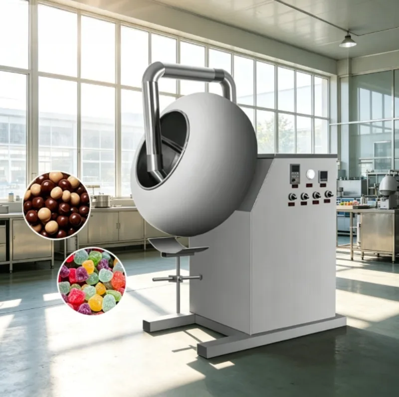 Candy Coating Machine Temperature Control Panel and Easy Clean Features, Suitable for Chocolates, Nuts, Caramel Coatings