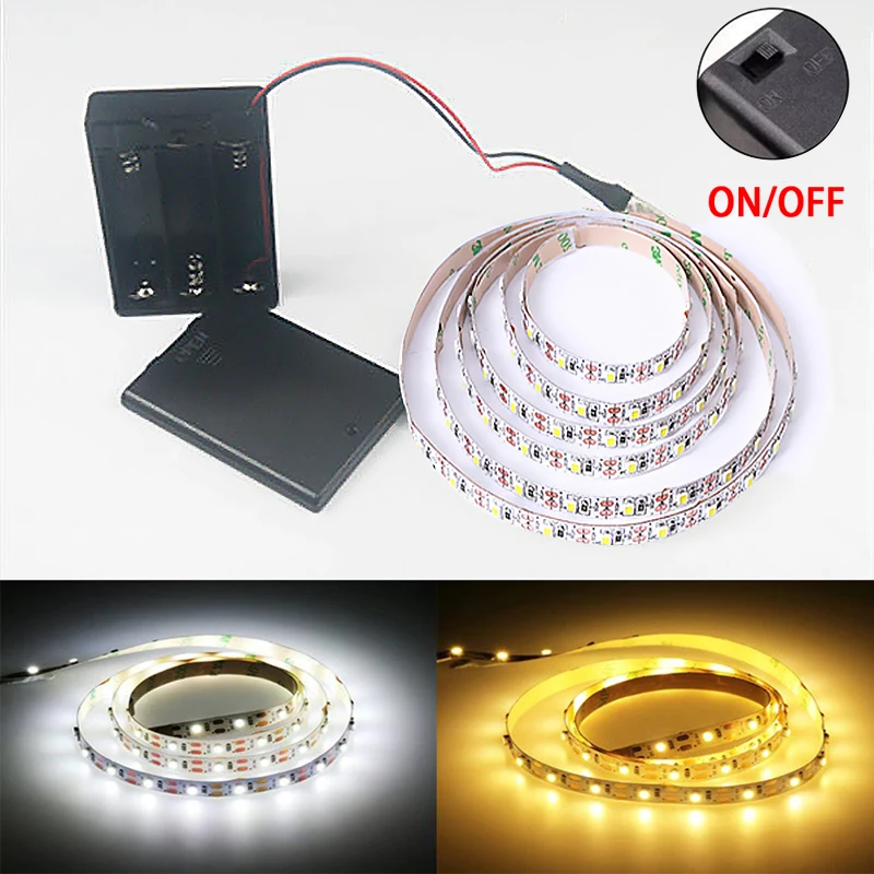 

AA Battery Power Led Strip Light SMD2835 1-5M Flexible Lighting LED Ribbon Tape White/Warm White Cabinet Lights Backlight