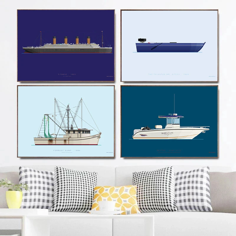 Kayak Fishing Boats Ship and Canvas Painting Unique Wall Art Picture Boat Posters and Prints for Living Room Aisle Home Decor