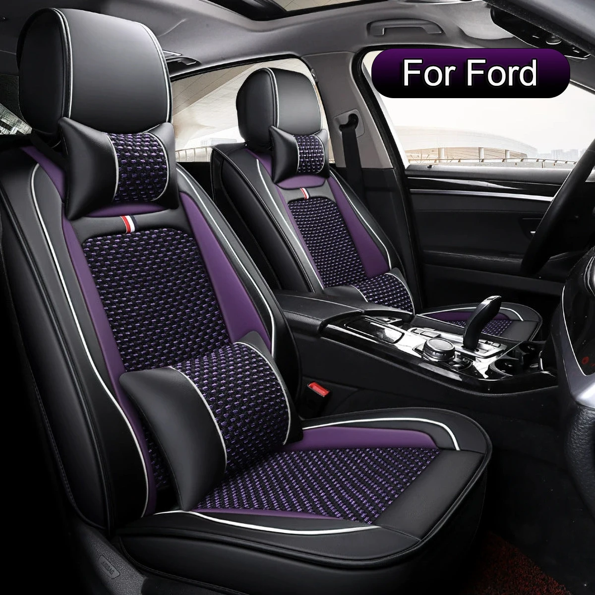 

Car Seat Covers Full Set, Cooling Rayon Leather, Fit for Ford Escape,Edge,Focus,Fusion,Mustang Mach-E,Maverick,EcoSport,Taurus