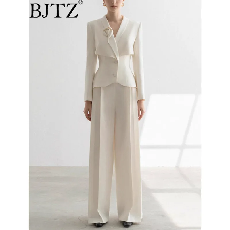 

BJTZ Elegant Sophisticated Suit With Straight Leg Pants Set Women's 2024 Autumn New Office Lady Fashion Designer Female Clothing