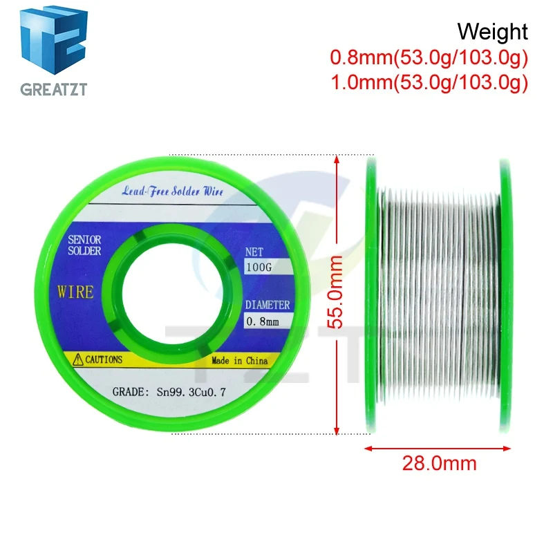 GREATZT 1/3PCS 0.8/1.0MM Lead Free Soldering-Wire 50G/100G Solder Sn99.3 Cu0.7 For Welding Soldering Iron