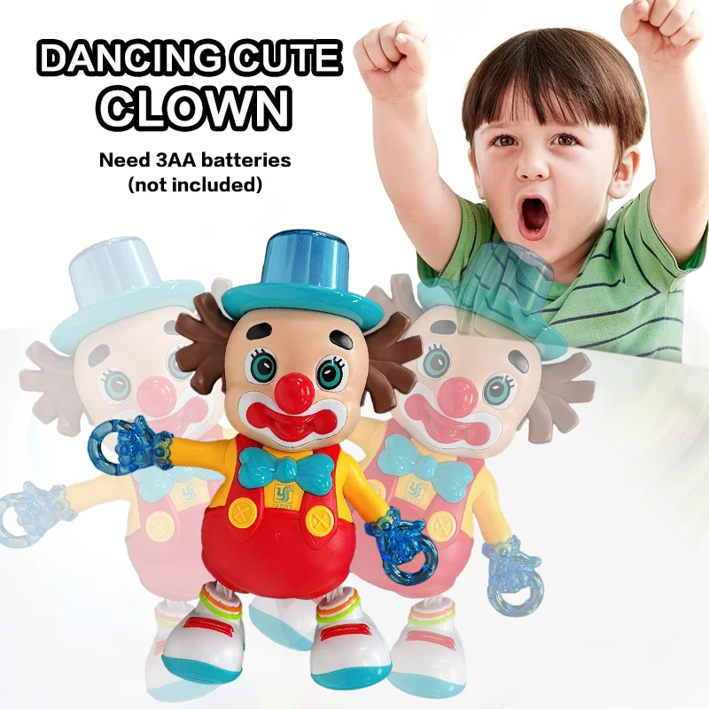 Elektryczny klaun-muzyczny z kolorowymi światłami i muzyką, idealny prezent świąteczny dla dzieci.